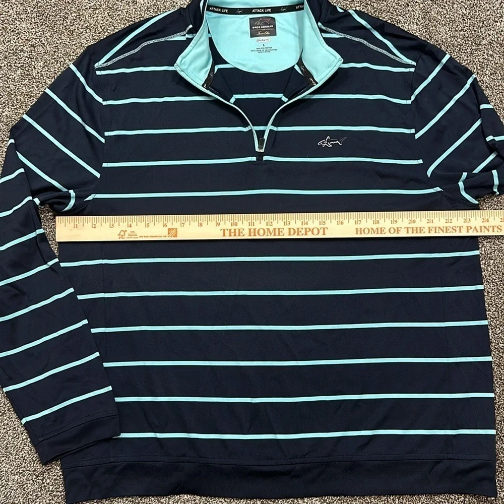 Greg Norman Tasso Elba navy and teal pullover 1/4 zip warm up golf shirt large